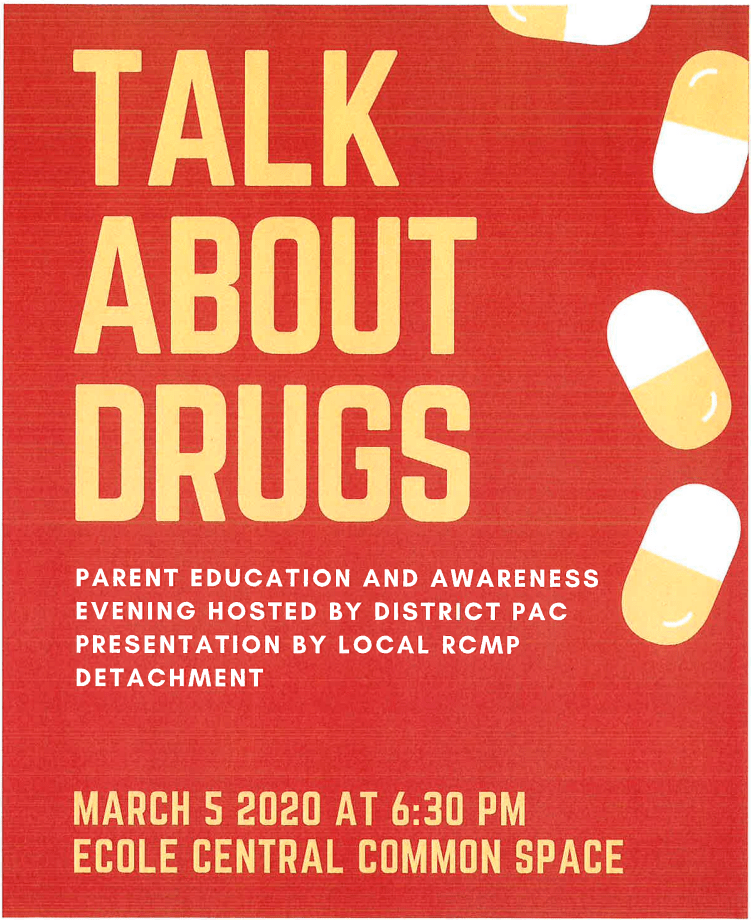 Presentation Poster - Talk about drugs - March 5, 2020 at 6:30pm at Ecole Central Common Space